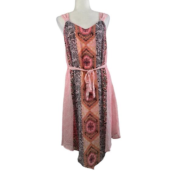 New Directions New Printed Slip Dress Medium Handkerchief Hem Belted Bohemian - Picture 10 of 10